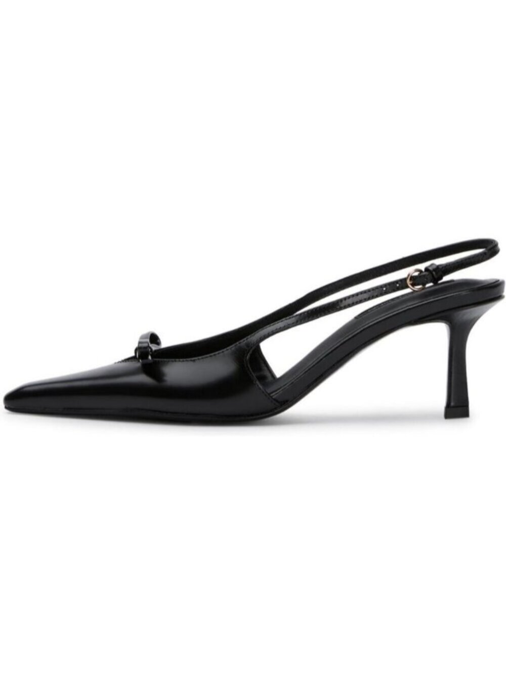 Women's Black Slingback Heels Bow Pointed Toe Kitten Backless Stiletto Heels